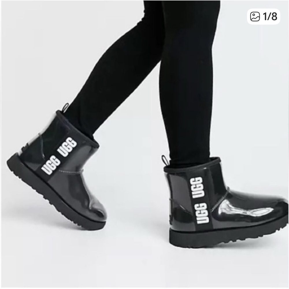 UGG Black Classic Clear Mini Rain Boots Size 6